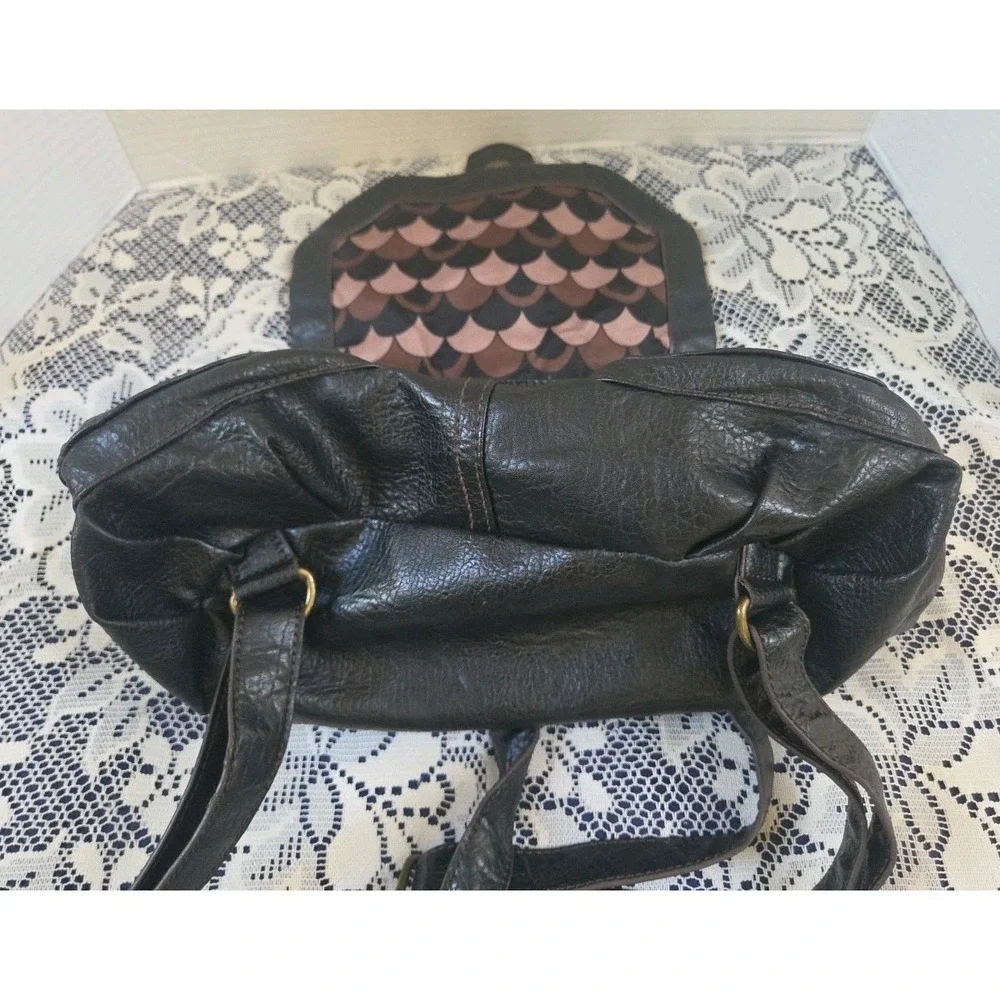 Vtg America Nine West‎ Dark Brown Leather Back Pack Travel Bag Magnetic Pockets